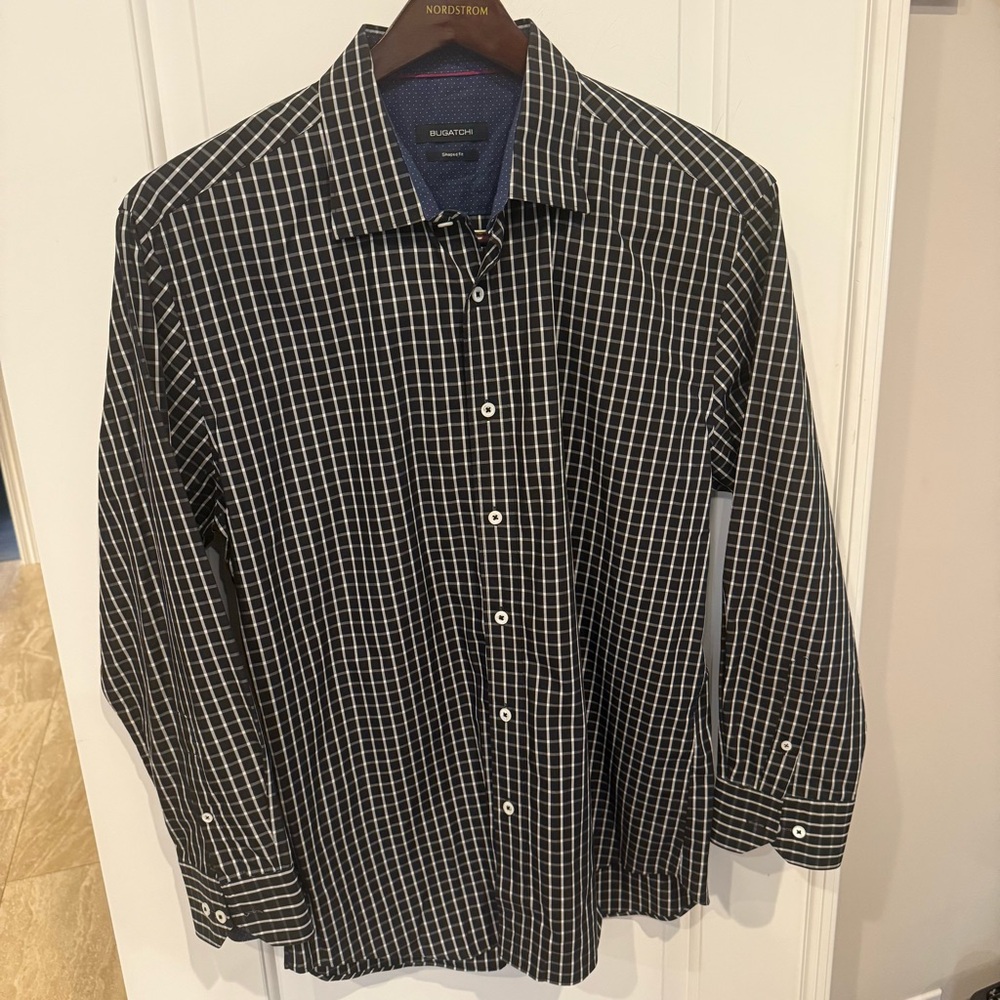 Bugatchi Black and White Checkered Men's Shirt